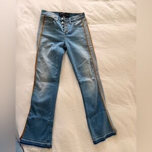 Veronica Beard Blue Straight Leg Jeans with Tan Trim